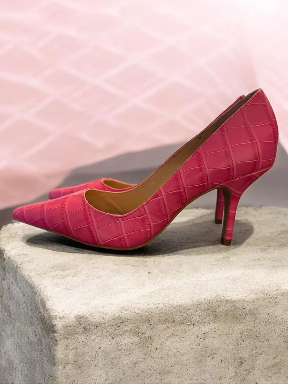 Dune London Pink Croc-Embossed Pointed-Toe Pumps